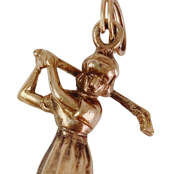 Vintage Mid Century Gold Filled Female Golfer Charm Pendant Sports Jewelry - Picture 3 of 9
